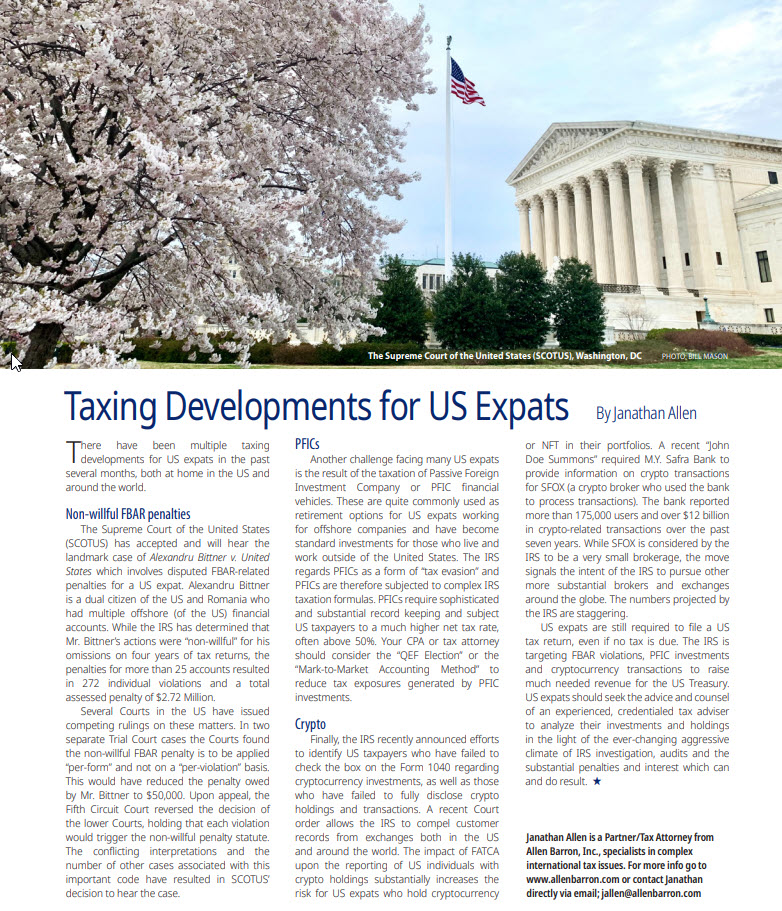 American Article by Janathan Allen Taxing Developments for US Expats
