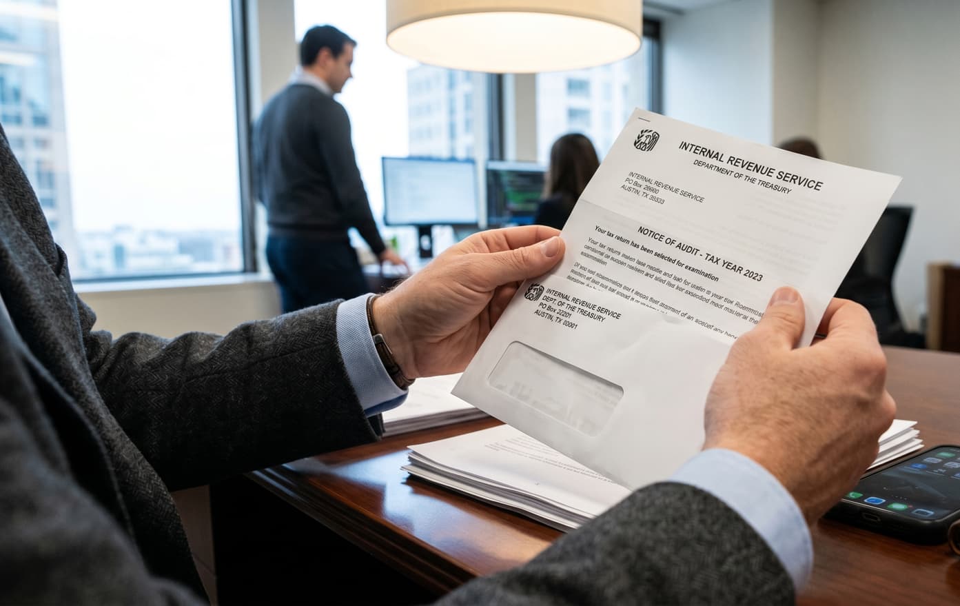 AB business person holding a letter from the IRS