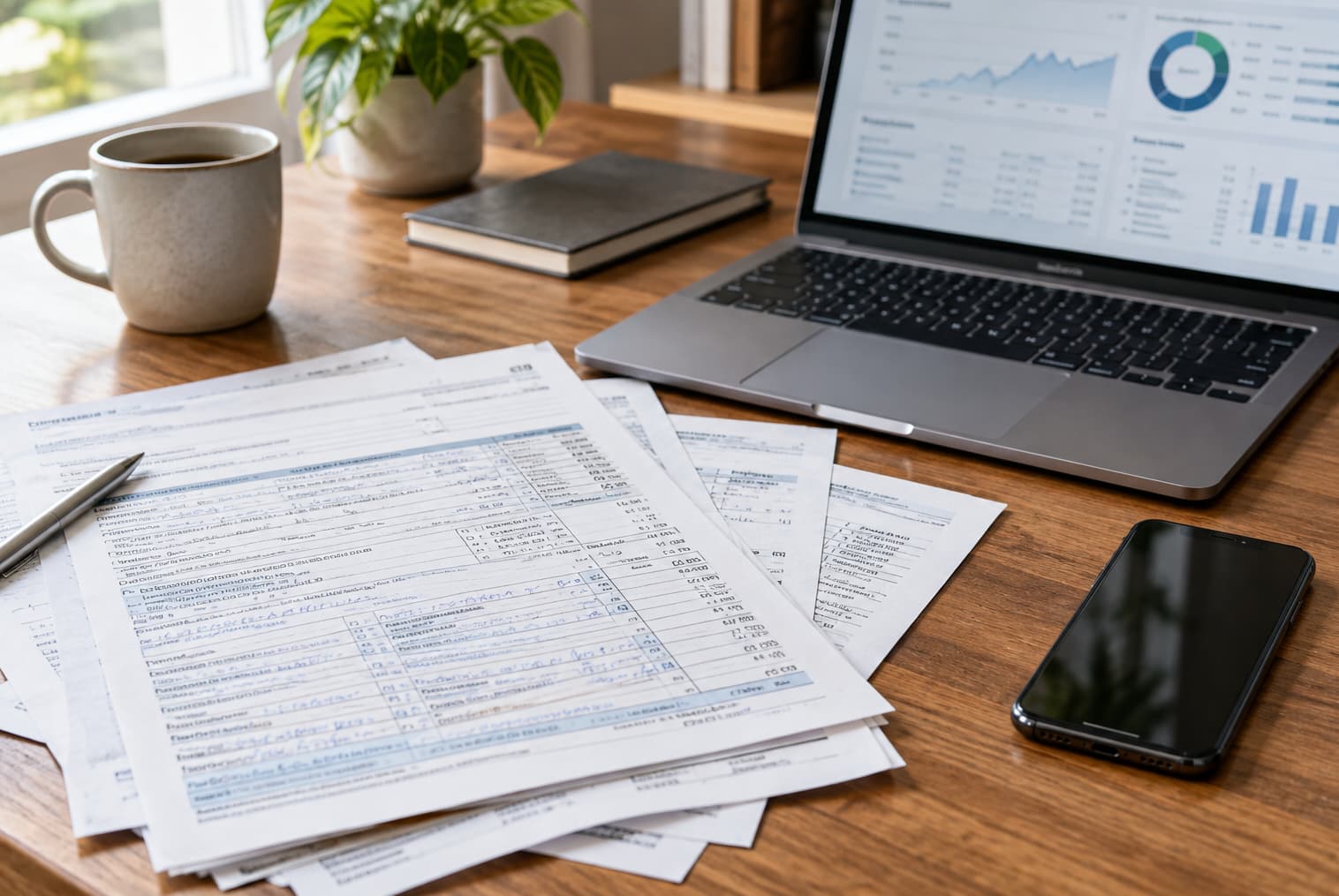 Several prior-year tax returns being reviewed with financial records